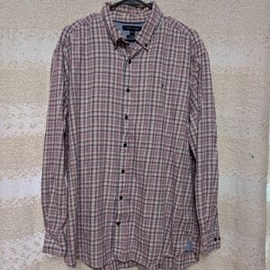 Tommy Hilfiger Red and Blue Casual Button Down Shirt